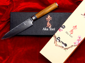 Nóż uniwersalny Aka Tori ze stali damasceńskiej 5" - Kyoto Olive