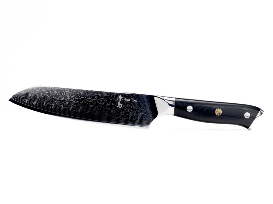 Nóż Santoku Aka Tori ze stali damasceńskiej 7" - Osaka Pro