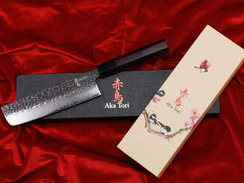 Nóż Nakiri do warzyw Aka Tori ze stali damasceńskiej 7" - Tokyo Black