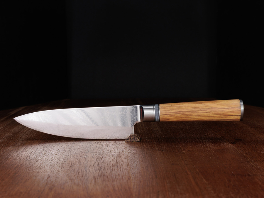Nóż szefa kuchni Aka Tori ze stali damasceńskiej 6" - Kyoto Olive
