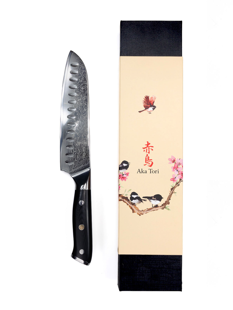 Nóż Santoku Aka Tori ze stali damasceńskiej 7" - Osaka Pro