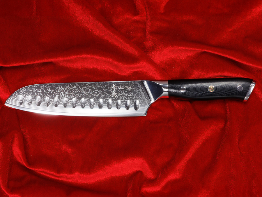 Nóż Santoku Aka Tori ze stali damasceńskiej 7" - Osaka Pro