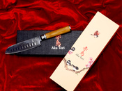 Nóż Santoku Aka Tori ze stali damasceńskiej 5" - Kyoto Olive
