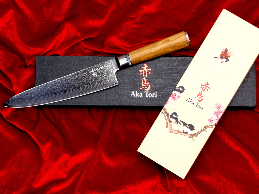 Nóż Szefa Kuchni Aka Tori ze stali damasceńskiej 8" - Kyoto Olive