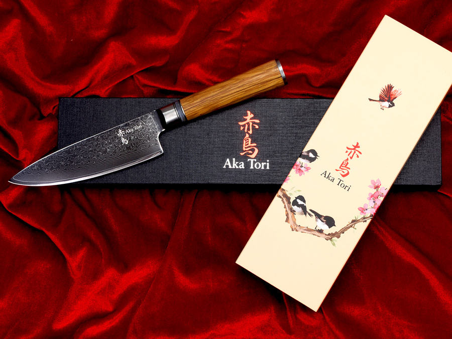 Nóż szefa kuchni Aka Tori ze stali damasceńskiej 6" - Kyoto Olive