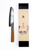 Nóż Santoku Aka Tori ze stali damasceńskiej 7" - Kyoto Olive