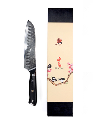 Nóż Santoku Aka Tori ze stali damasceńskiej 7" - Osaka Pro