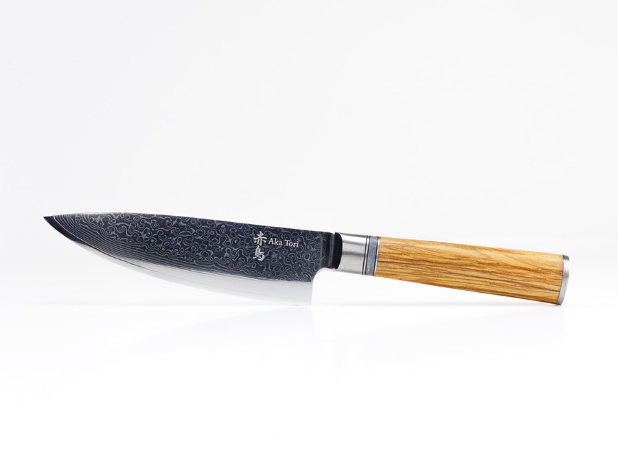 Nóż szefa kuchni Aka Tori ze stali damasceńskiej 6" - Kyoto Olive