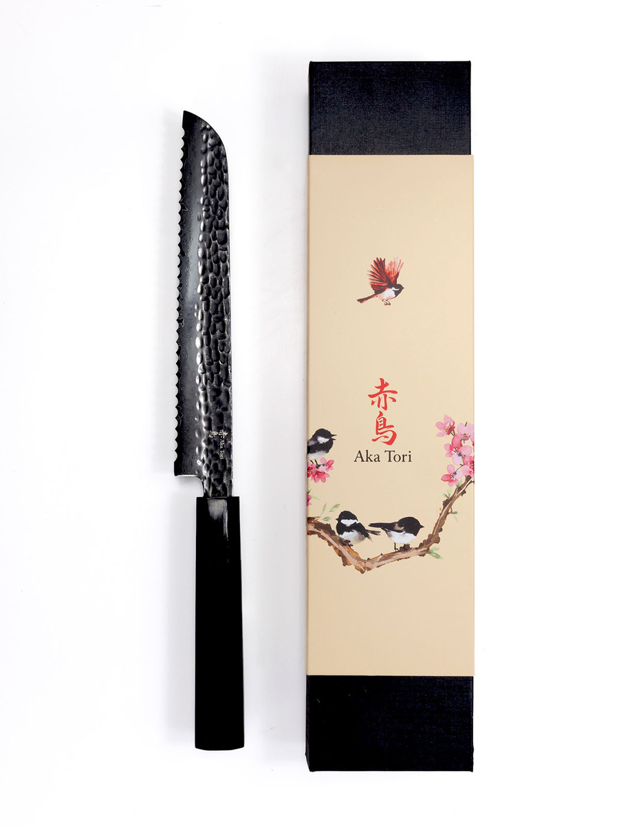 Nóż do chleba Aka Tori ze stali damasceńskiej 8" - Tokyo Black