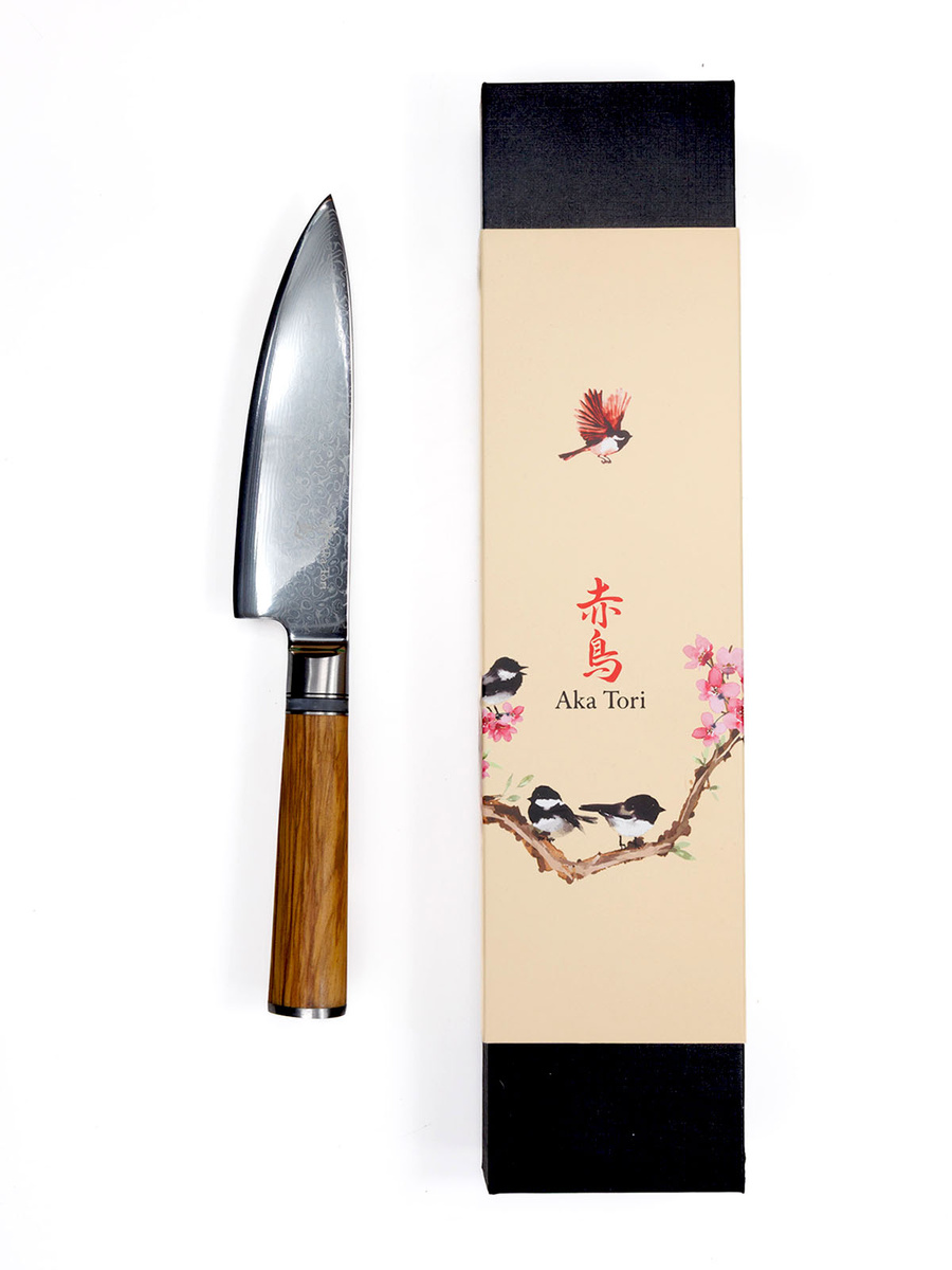 Nóż szefa kuchni Aka Tori ze stali damasceńskiej 6" - Kyoto Olive