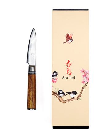 Nóż do obierania Aka Tori ze stali damasceńskiej 3,5" - Kyoto Olive